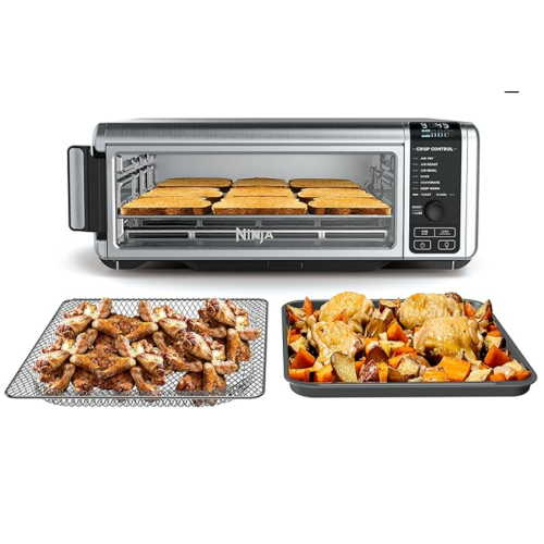 Ninja SP101 Digital Air Fry Countertop Oven with 8-in-1 Functionality, Flip Up & Away Capability for Storage Space, with Air Fry Basket, Wire Rack & Crumb Tray, Silver