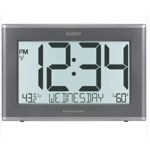 La Crosse Technology Extra-Large Soft Gray Atomic Wall/Table Digital Clock, 513-21867-Int