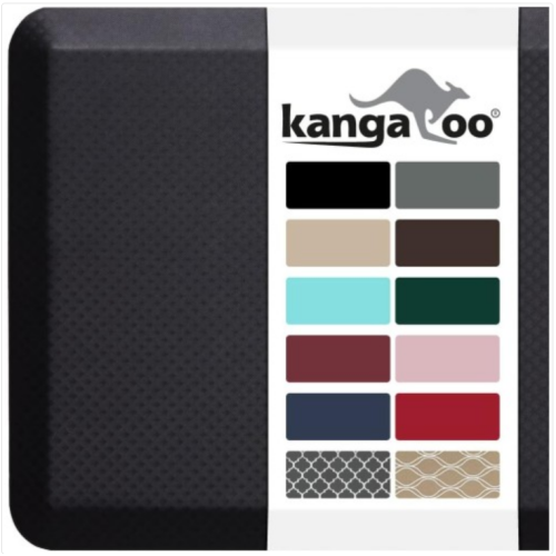 KANGAROO Thick Ergonomic Anti Fatigue Cushioned Kitchen Floor Mats, Standing Office Desk Mat, Waterproof Scratch Resistant Topside, Supportive All Day Comfort Padded Foam Rugs, 39x20, Black