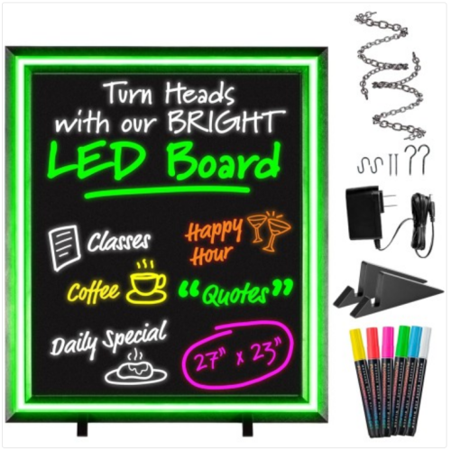 Green Light LED Message Writing Board with 8 Border Color Options, 23"L x 27"W