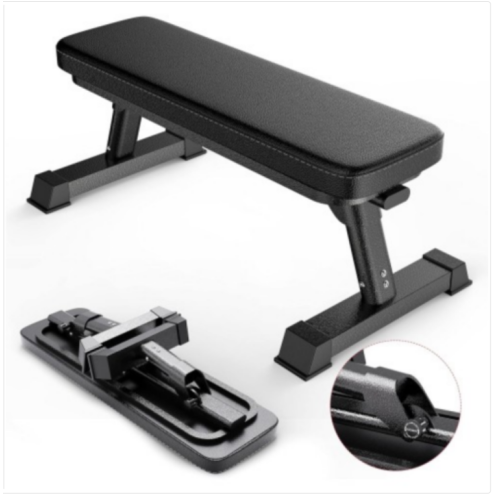 Finer Form Gym Quality Foldable Flat Bench for Multi-Purpose Weight Training and Ab Exercises - Free PDF Workout Chart Included