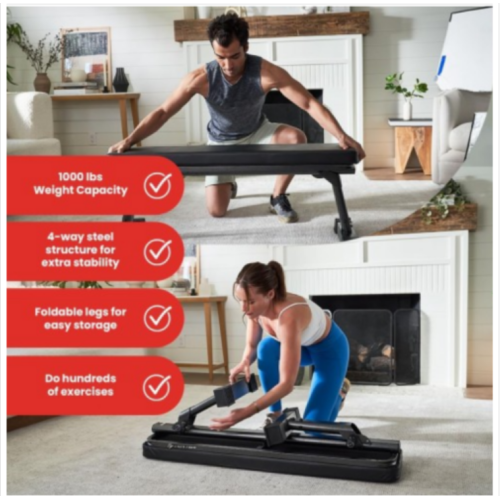 Finer Form Gym Quality Foldable Flat Bench for Multi-Purpose Weight Training and Ab Exercises - Free PDF Workout Chart Included