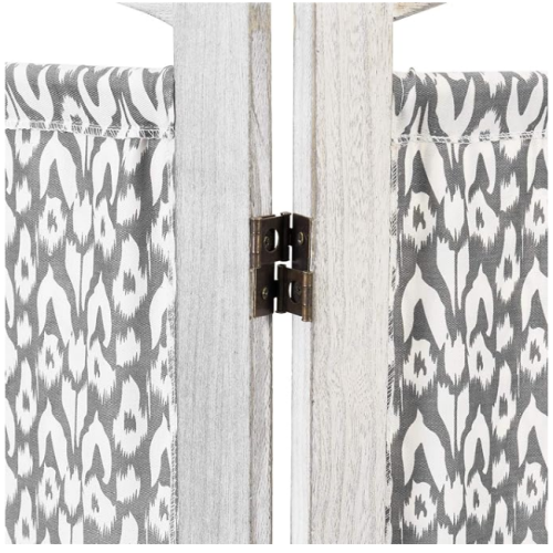 MyGift 3-Panel Louvered Rustic Gray on White Room Divider with Wood Frame & Decorative Fabric Screen