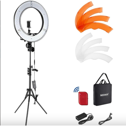 NEEWER Ring Light 18inch Kit: 55W 5600K Professional LED with Stand and Phone Holder, Soft Tube & Bag for Tattoo Lash Extension Barber Makeup Artist Studio Video Photography Lighting, RL-18