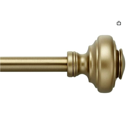 MODE Simplicity Collection 5/8" Diameter Curtain Rod Set with Doorknob Curtain Rod Finials and Steel Wall Mounted Adjustable Curtain Rod, Fits 32” to 90” Windows, Gold