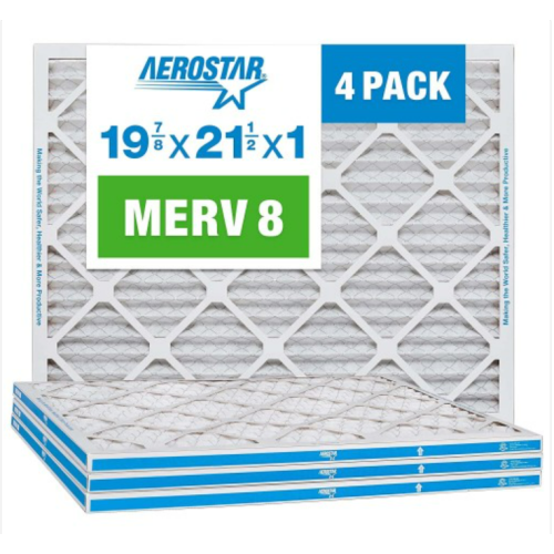 Aerostar 19 7/8 x 21 1/2 x 1 MERV 8 Pleated Air Filter AC Furnace Air Filter 4 Pack