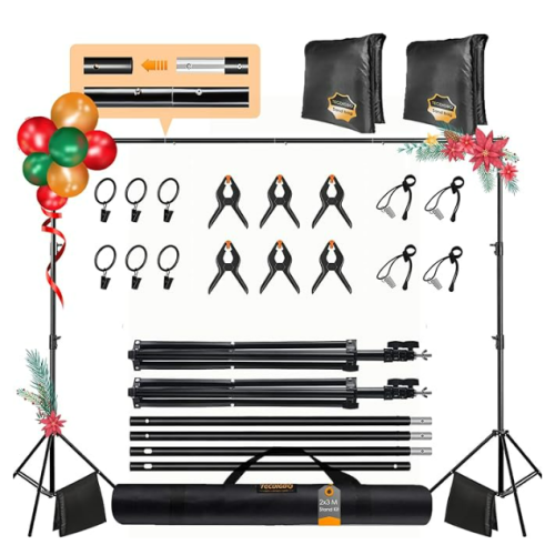 Photo Backdrop Stand Kit, Backdrop Stand for Parties 6.5x10ft Adjustable Studio Photo & Video Support System Background Support Stand with Sandbag for Photography, Birthday, Portrait, Wedding