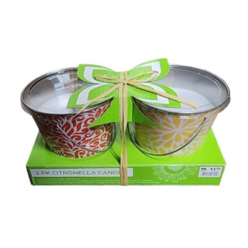 Coral & Yellow Floral Citronella 10 Oz. Candle Buckets, 2-Pack