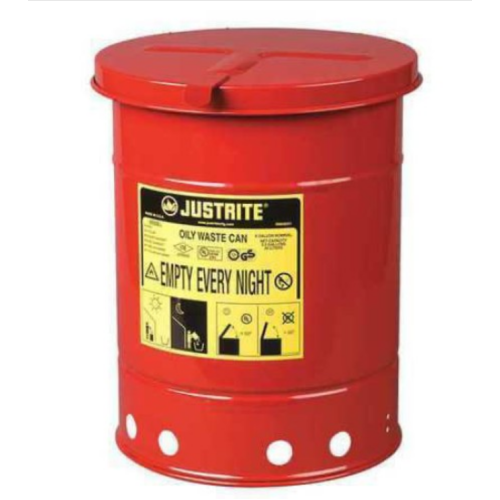 6 Gallon, Oily Waste Can, Hand-Operated Cover, Red - 09110