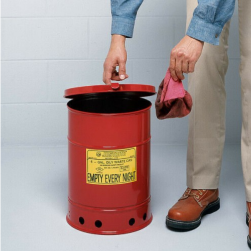 6 Gallon, Oily Waste Can, Hand-Operated Cover, Red - 09110