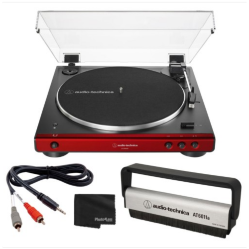 Audio-Technica AT-LP60XBT Stereo Turntable w/ Bluetooth Red/BK + Record Brush