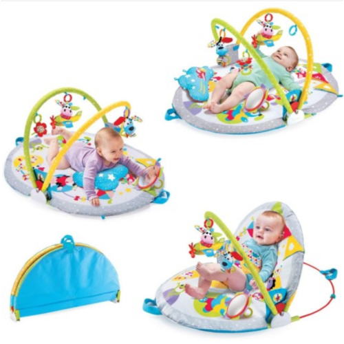 Yookidoo Baby Gym Lay to Sit-Up Playmat. 3-in-1 Newborns Activity Center with Tummy Time Toys, Pillow & Infant Miror. 0-12 Month