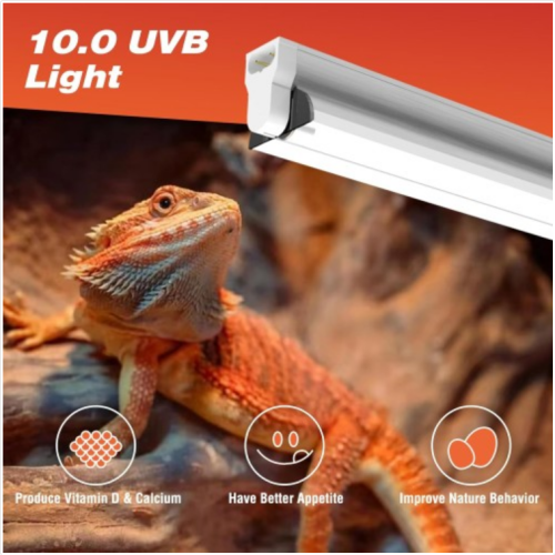 Hypool T5 UVB Reptile Light Fixture Including 2 Pack Bulbs HO 24W Reptile Amphibian Habitat Lighting Combo Kit with 22'' 10.0 UVB Bulb Desert Pet Habitat Lamp (24W-Fixture-Combo)