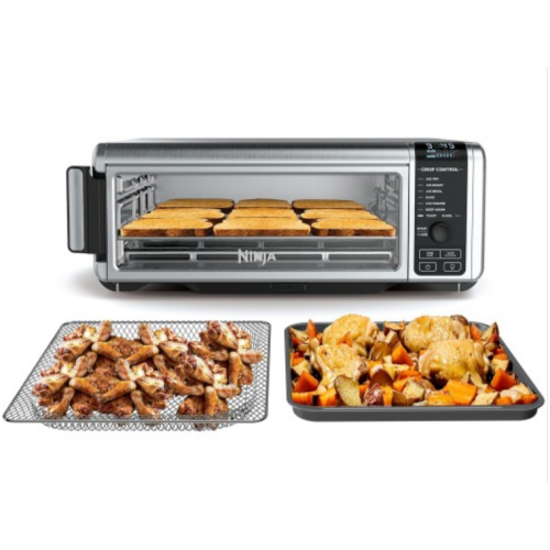 Ninja SP101 Digital Air Fry Countertop Oven with 8-in-1 Functionality, Flip Up & Away Capability for Storage Space, with Air Fry Basket, Wire Rack & Crumb Tray, Silver