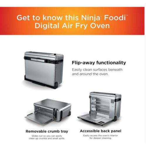 Ninja SP101 Digital Air Fry Countertop Oven with 8-in-1 Functionality, Flip Up & Away Capability for Storage Space, with Air Fry Basket, Wire Rack & Crumb Tray, Silver