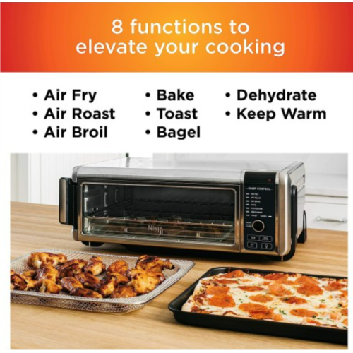 Ninja SP101 Digital Air Fry Countertop Oven with 8-in-1 Functionality, Flip Up & Away Capability for Storage Space, with Air Fry Basket, Wire Rack & Crumb Tray, Silver