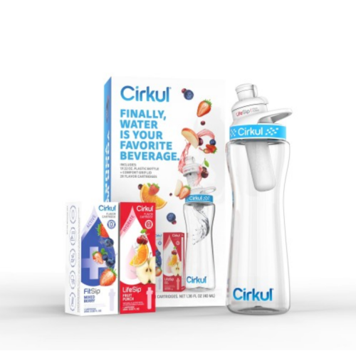 Cirkul 22 oz Plastic Water Bottle Starter Kit with Blue Lid and 2 Flavor Cartridges