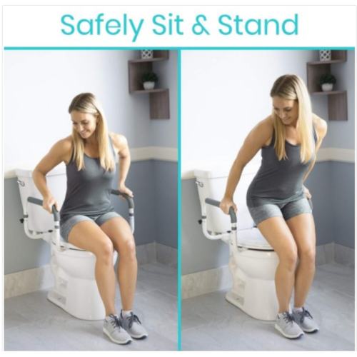 Vive Toilet Safety Rail - Adjustable Grab Bar - Compact Support Frame with Handrail for Bathroom Toilet Seat - Easy Installation for Handicap Senior Bariatrics, Elderly Balance - Padded Hand Armrest