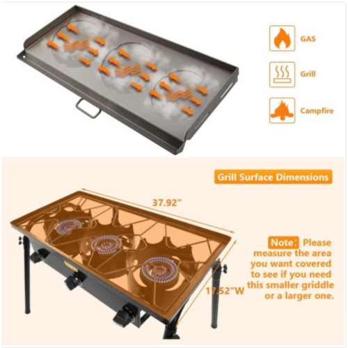 Hisencn 16 x 38 inch Flat Top Griddle for Camp Chef Three Burner Stove with Oil Drip Port, Outdoor Stove Griddle Top for Gas Grills, Portable Propane Gas, Camping Stoves Griddle for Camp Chef Explorer