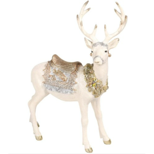 Reindeer-Figurine Christmas-Decorations Standing Deer Statue - Cream and Gold Collectible Table Desk Decor 12L x 5.5W x 15.7H inch Neman House Studio