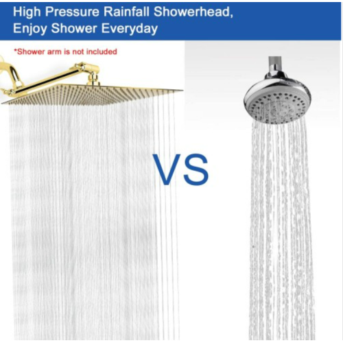 Rain Shower head, NearMoon High Flow Stainless Steel Square Rainfall ShowerHead, Waterfall Bath Shower Body Covering, Ceiling or Wall Mount (16 Inch, Chrome Gold)