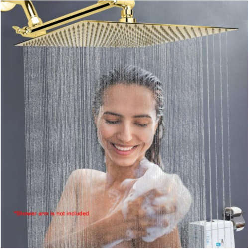 Rain Shower head, NearMoon High Flow Stainless Steel Square Rainfall ShowerHead, Waterfall Bath Shower Body Covering, Ceiling or Wall Mount (16 Inch, Chrome Gold)