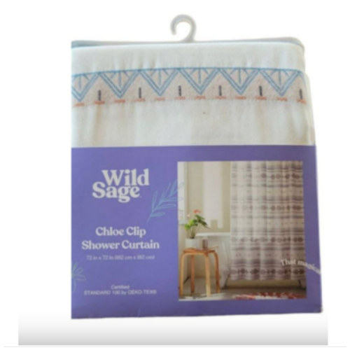 New Wild Sage 72” x 72” "Chloe" Clip Poly Multicolor Boho Fabric Shower Curtain