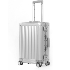 DOMINOX All Aluminum Carry On Luggage Hard Shell Luggage Aluminum Suitcase for Travel Zipperless Luggage Checked Luggage with Silent 360° Spinner Wheels 20 In. (Vertical Grain Style, Sliver)