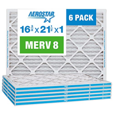 Aerostar 16 3/8x21 1/2x1 MERV 8 Pleated Air Filter, AC Furnace Air Filter, 6 Pack