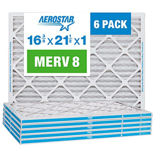Aerostar 16 3/8x21 1/2x1 MERV 8 Pleated Air Filter, AC Furnace Air Filter, 6 Pack