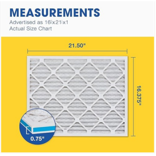 Aerostar 16 3/8x21 1/2x1 MERV 8 Pleated Air Filter, AC Furnace Air Filter, 6 Pack