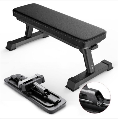 Finer Form Gym Quality Foldable Flat Bench for Multi-Purpose Weight Training and Ab Exercises - Free PDF Workout Chart Included