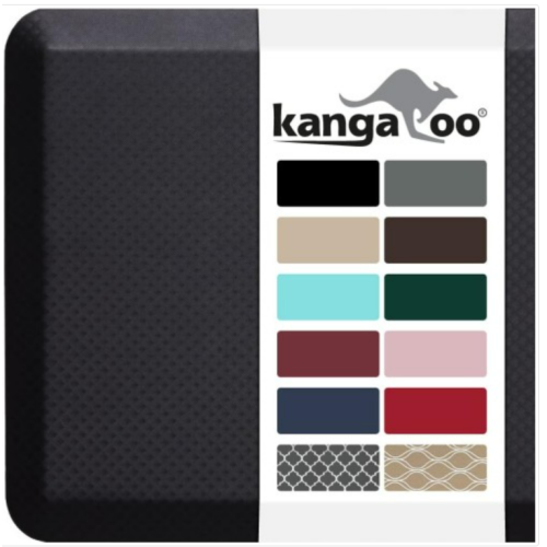 KANGAROO Thick Ergonomic Anti Fatigue Cushioned Kitchen Floor Mats, Standing Office Desk Mat, Waterproof Scratch Resistant Topside, Supportive All Day Comfort Padded Foam Rugs, 39x20, Black