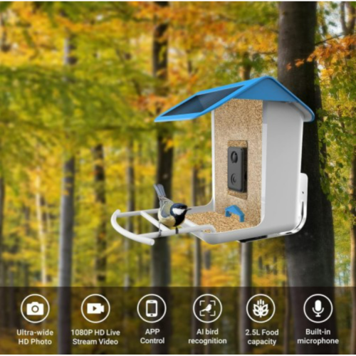 Smart Bird Feeder Camera, Bird Feeders with HD Camera&Solar Panel, Wireless App Control+AI Identify Bird Species, Auto Capture Bird Videos & Notify When Birds Detected, Ideal Gift for Bird Lover