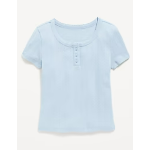 Short-Sleeve Pointelle-Knit Henley Top for Girls L 10-12