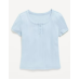 Short-Sleeve Pointelle-Knit Henley Top for Girls L 10-12