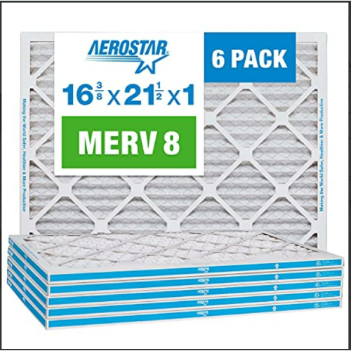 Aerostar 16 3/8x21 1/2x1 MERV 8 Pleated Air Filter, AC Furnace Air Filter, 6 Pack