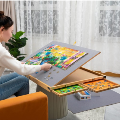 1500 Piece Puzzle Board with Drawers and Cover, 25" X 34" Portable Jigsaw Puzzle Table, Adjustable Puzzle Tables for Adults and Children, Puzzle Easel with Handle