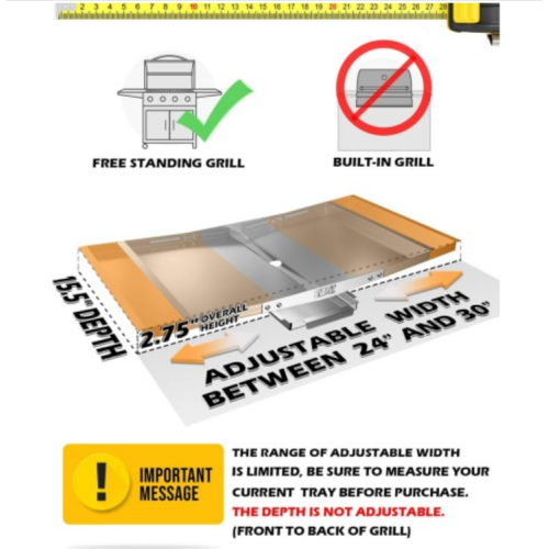 Grease Tray with Catch Pan - Adjustable Drip Pan for Gas Grill Models from Dyna Glo, Nexgrill, Expert Grill, Kenmore, BHG and More - Stainless Steel Grill Replacement Parts(Width 24"-30")