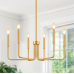 Gold Chandelier, 6-Light Farmhouse Chandelier for Dining Room Lighting Fixtures Hanging, Dining Light Fixtures Industrial Modern Chandelier for Bedroom, Foyer, Hall, Porch, Living Room and Entrywa