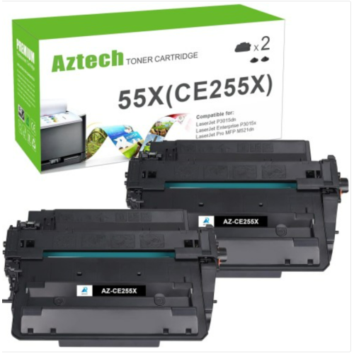 Aztech 55X CE255X Compatible For HP 55X CE255X Toner Cartridge For HP LaserJet P3015dn P3010 HP LaserJet P3015x P3015 P3015d P3015n HP Laserjet Pro 500 MFP M521dn M521dw M525dn M525f Printer 2-Pack