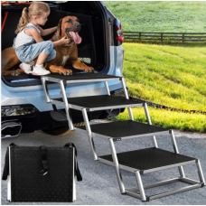 Extra Wide Dog Ramps for Large Dogs,Dog Car Ramp with Non-Slip Surface,Portable Aluminum Foldable Dog Steps,Lightweight Dog Stairs for Cars SUV, High Beds & Trucks, Supports up to 250 lbs, 4 Steps
