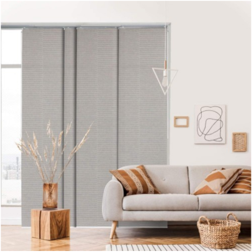 GoDear Design Adjustable Sliding Vertical Panel Track Blinds 45.8"- 86" W x 96" H, Extendable Patio Blinds for Sliding Doors and Large Windows, Trimmable Natural Woven Shades, Semi-Privacy, Ivory Dawn