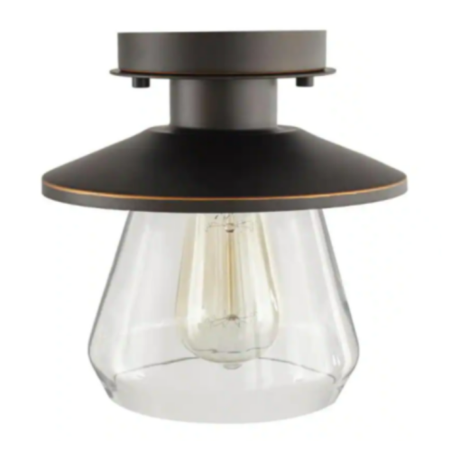 1-Light Oil Rubbed Bronze and Glass Vintage Semi-Flush Mount Hampton Bay