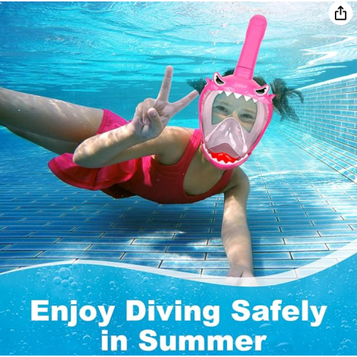 Zipoute Snorkel Full Face Snorkel Mask for Kids, Kids Snorkeling Set 180 Degree Panoramic View, Safe Anti-Leak Anti-Fog