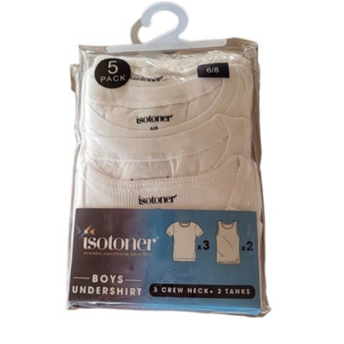 Isotoner Boys' 5-Piece Crew Neck T-Shirts And Tank Tops Set - white, 6/8