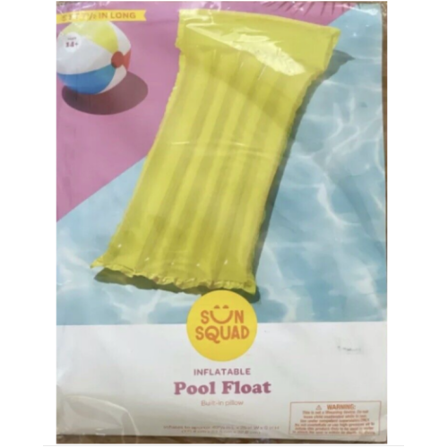 Sun Squad Inflatable Yellow Pool Float w/ Built In Pillow 67" L & 25" W B238