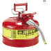 Justrite 7225120 AccuFlow 2.5 Gallon, 11.75" OD x 12" H Galvanized Steel Type II Red Safety Can With 5/8" Flexible Spout