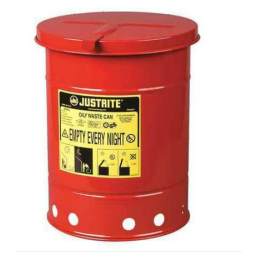 6 Gallon, Oily Waste Can, Hand-Operated Cover, Red - 09110