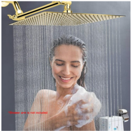 Rain Shower head, NearMoon High Flow Stainless Steel Square Rainfall ShowerHead, Waterfall Bath Shower Body Covering, Ceiling or Wall Mount (16 Inch, Chrome Gold)